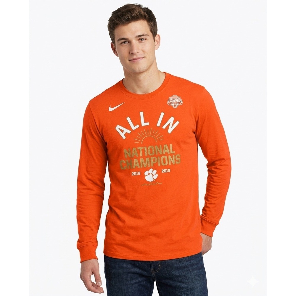 Nike Clemson Tigers 2018 National Champions Orange Long Sleeve Shirt Mens Large